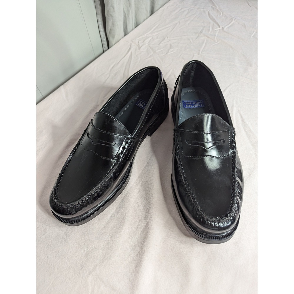 Nunn Bush mens loafers shiny black dress slide on shoes 12W leather uppers 85538